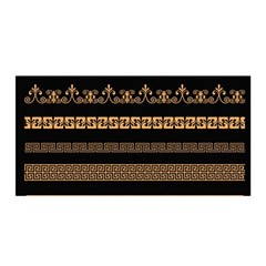 Set Antique Greek Borders Seamless Ornaments Golden Color Black Background Flat Style Greece Concept Satin Wrap by BangZart