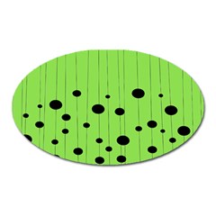 Bubbles At Strings Lemon Green And Black, Geometrical Pattern Oval Magnet by Casemiro