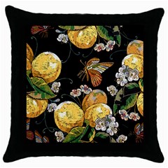 Embroidery Blossoming Lemons Butterfly Seamless Pattern Throw Pillow Case (black) by BangZart