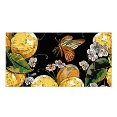 Embroidery Blossoming Lemons Butterfly Seamless Pattern Satin Shawl by BangZart