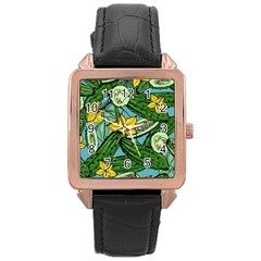 Seamless Pattern With Cucumber Slice Flower Colorful Hand Drawn Background With Vegetables Wallpaper Rose Gold Leather Watch 