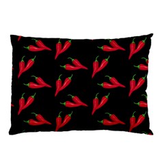 Red, Hot Jalapeno Peppers, Chilli Pepper Pattern At Black, Spicy Pillow Case by Casemiro