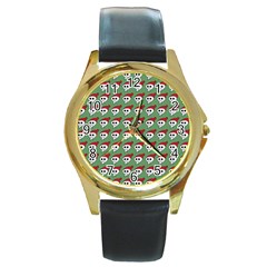 Comic Head Skull - Hat Red - Cartoon Skull Round Gold Metal Watch