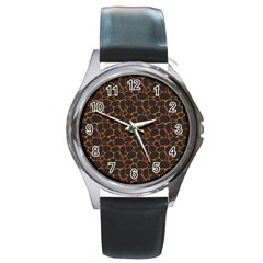 Animal Skin - Panther Or Giraffe - Africa And Savanna Round Metal Watch by DinzDas