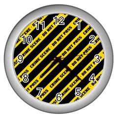 Warning Colors Yellow And Black - Police No Entrance 2 Wall Clock (silver) by DinzDas