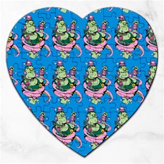 Monster And Cute Monsters Fight With Snake And Cyclops Jigsaw Puzzle (heart) by DinzDas