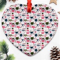 Adorable Seamless Cat Head Pattern01 Ornament (heart) by TastefulDesigns