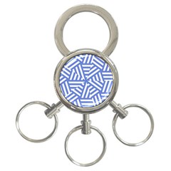 Geometric Blue And White Lines, Stripes Pattern 3-ring Key Chain by Casemiro