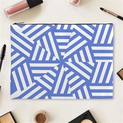 Geometric Blue And White Lines, Stripes Pattern Cosmetic Bag (xl) by Casemiro