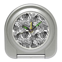 Black And White Leafs Pattern, Tropical Jungle, Nature Themed Travel Alarm Clock by Casemiro