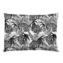 Black And White Leafs Pattern, Tropical Jungle, Nature Themed Pillow Case by Casemiro