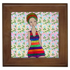 Tan Swimmer Flowerwall Framed Tile