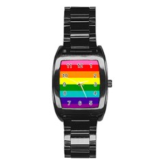 Original 8 Stripes Lgbt Pride Rainbow Flag Stainless Steel Barrel Watch by yoursparklingshop