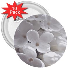 White Floral 3  Buttons (10 Pack)  by Sparkle