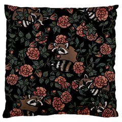 Raccoon Floral Large Flano Cushion Case (two Sides)