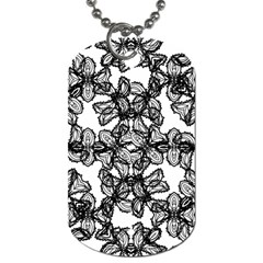 Stylized Botanical Motif Black And White Print Dog Tag (one Side) by dflcprintsclothing