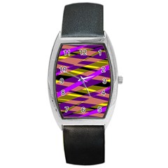 Abstract Geometric Blocks, Yellow, Orange, Purple Triangles, Modern Design Barrel Style Metal Watch by Casemiro