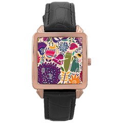 Spring Pattern Rose Gold Leather Watch  by designsbymallika