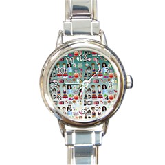 Kawaii Collage Teal  Ombre Round Italian Charm Watch by snowwhitegirl