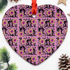 60s Girl Floral Pink Ornament (heart) by snowwhitegirl