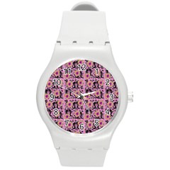 60s Girl Floral Pink Round Plastic Sport Watch (m) by snowwhitegirl