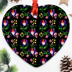 60s Girl Floral Daisy Black Ornament (heart) by snowwhitegirl