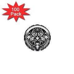 Tiger Illustration Vintage Border Frame Engraving With Retro Ornament Pattern Antique Rococo Style 1  Mini Buttons (100 Pack)  by Amaryn4rt