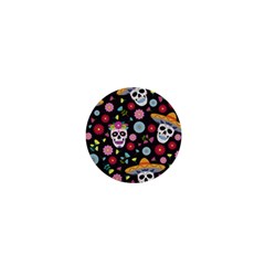 Day Dead Skull With Floral Ornament Flower Seamless Pattern 1  Mini Buttons by Amaryn4rt