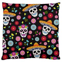 Day Dead Skull With Floral Ornament Flower Seamless Pattern Large Cushion Case (two Sides) by Amaryn4rt