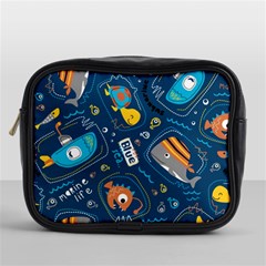 Seamless Pattern Vector Submarine With Sea Animals Cartoon Mini Toiletries Bag (one Side) by Amaryn4rt