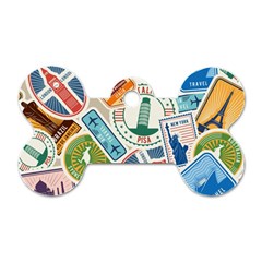 Travel Pattern Immigration Stamps Stickers With Historical Cultural Objects Travelling Visa Immigrant Dog Tag Bone (two Sides) by Amaryn4rt