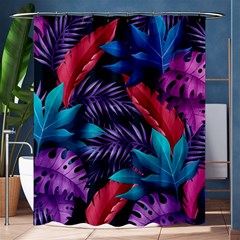 Background With Violet Blue Tropical Leaves Shower Curtain 60  X 72  (medium)  by Amaryn4rt