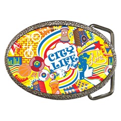 Colorful City Life Horizontal Seamless Pattern Urban City Belt Buckles by Amaryn4rt