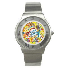 Colorful City Life Horizontal Seamless Pattern Urban City Stainless Steel Watch by Amaryn4rt