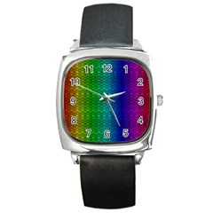 Rainbow Colored Scales Pattern, Full Color Palette, Fish Like Square Metal Watch by Casemiro