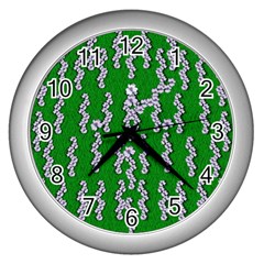 Cherry-blossoms Branch Decorative On A Field Of Fern Wall Clock (silver) by pepitasart