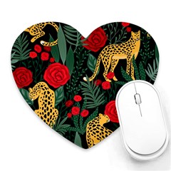 Seamless-pattern-with-leopards-and-roses-vector Heart Mousepads by Sobalvarro