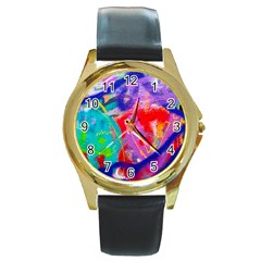 Crazy Graffiti Round Gold Metal Watch by essentialimage