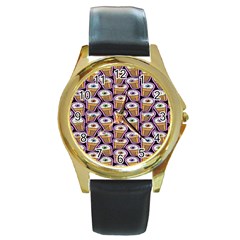 Eyes Cups Round Gold Metal Watch