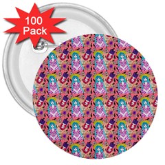 Blue Haired Girl Pattern Pink 3  Buttons (100 Pack)  by snowwhitegirl