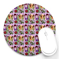 Purple Glasses Girl Pattern Lilac Round Mousepads by snowwhitegirl