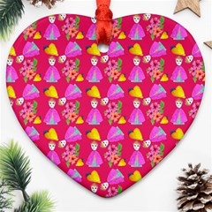 Girl With Hood Cape Heart Lemon Pattern Pink Ornament (heart) by snowwhitegirl