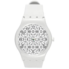 Grey And White Abstract Geometric Print Round Plastic Sport Watch (m) by dflcprintsclothing