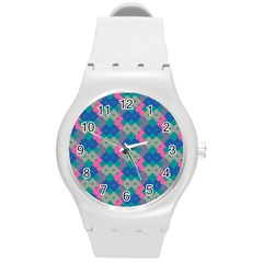 Geo Puzzle Round Plastic Sport Watch (m) by tmsartbazaar