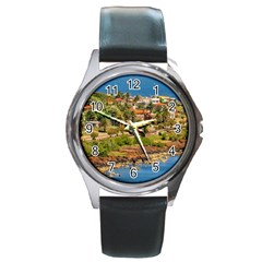 Punta Colorada Aerial Landscape Scene, Uruguay Round Metal Watch by dflcprintsclothing