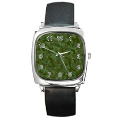 Green Army Camouflage Pattern Square Metal Watch by SpinnyChairDesigns