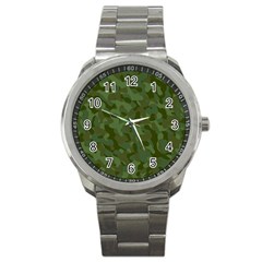 Green Army Camouflage Pattern Sport Metal Watch by SpinnyChairDesigns