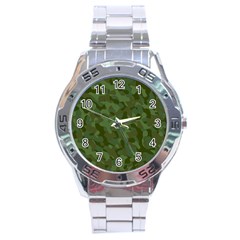 Green Army Camouflage Pattern Stainless Steel Analogue Watch by SpinnyChairDesigns