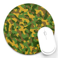 Yellow Green Brown Camouflage Round Mousepads by SpinnyChairDesigns