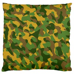 Yellow Green Brown Camouflage Large Cushion Case (one Side) by SpinnyChairDesigns